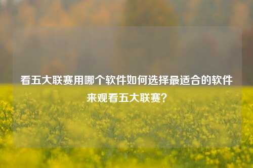 看五大联赛用哪个软件如何选择最适合的软件来观看五大联赛？