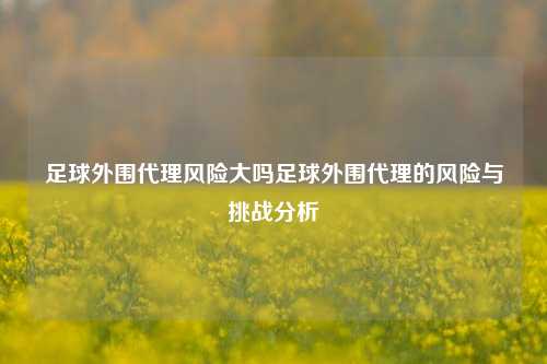 足球外围代理风险大吗足球外围代理的风险与挑战分析